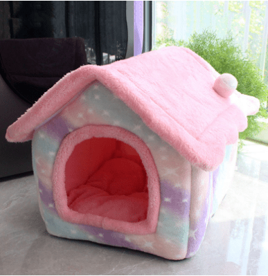Foldable Dog House Sleep Kennel Removable Nest Warm Enclosed Cave Sofa 0 Petvetx Pink starry sky Large 