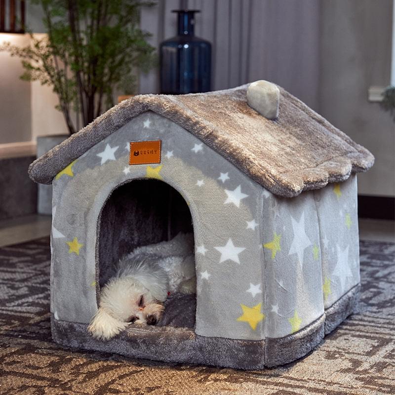 Foldable Dog House Sleep Kennel Removable Nest Warm Enclosed Cave Sofa 0 Petvetx Grey stars Small 