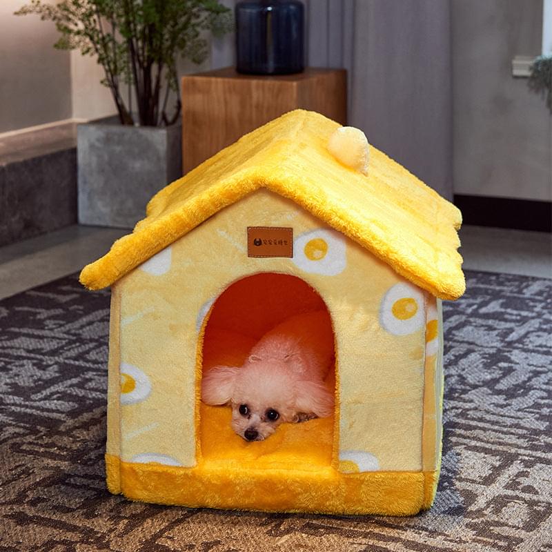 Foldable Dog House Sleep Kennel Removable Nest Warm Enclosed Cave Sofa 0 Petvetx Yellow omelette Small 